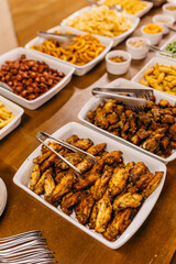 Close-up of assorted snacks served on plates for a banquet event