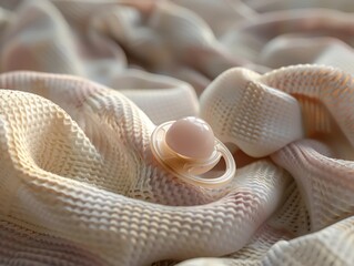 A 3D render of a baby pacifier on a soft blanket