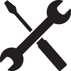 Black Wrench and screwdriver isolated on white background, the concept of repair and service