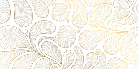 Vector line art deco floral pattern, abstract plant wallpaper, luxury leaves. Flower jungle tree, modern elegant illustration, vintage graphic summer print.