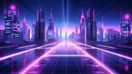 Cyberpunk city night scene, abstract technology city future PPT poster main visual background