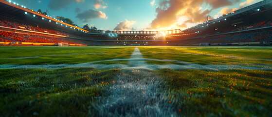 soccer field on green grass field under blue sky, football field, soccer sport stadium with Stadium, favorited sport, Olympic Games