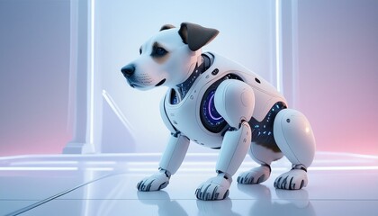 White robotic dog  in the white  room