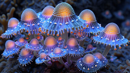 Forest luminous mushroom close-up fantasy fairy tale mysterious scene illustration