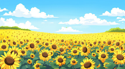 Obraz premium Summer sunflower sea illustration, Beginning of Summer outdoor scenery concept illustration
