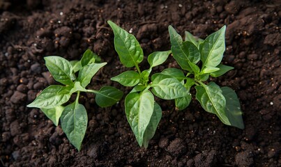 sweet pepper plants in a brown soil, Generative AI