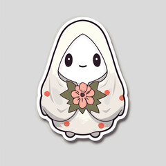 Vector illustration of a cheerful cartoon character with bright flowers  wearing a kimono