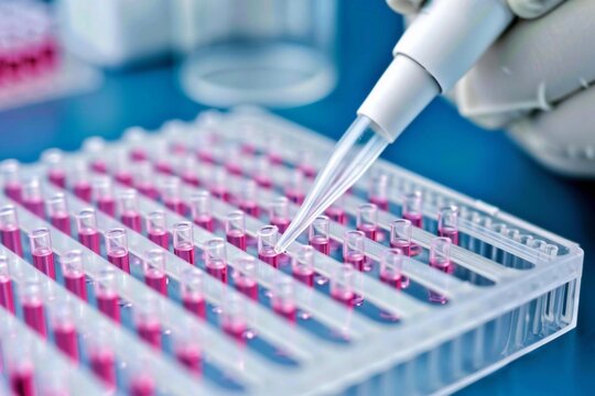 Biological Scientist Using Micropipette and Microplate for Research