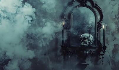 Gothic Wall with Candelabrum, Smoke, and Skull