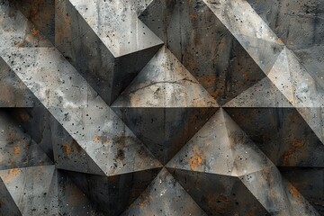 Modern interpretation of sacred geometry: Clean lines and sharp corners define interlocking gray, white, and black triangles, reflecting a sense of liberation and ancient wisdom.
