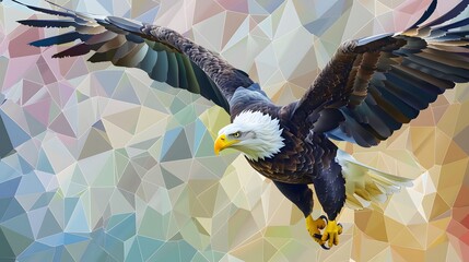 low poly Eagle With American Flag Flies In Freedom 