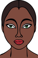 Vector illustration of a portrait of a beautiful African woman with striking emerald green eyes.