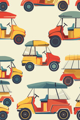 Traditional Asian Auto Rickshaw Tuk Tuk Taxi Seamless Pattern for Web, Print, Wallpaper, Delivery, and Transport Texture Design