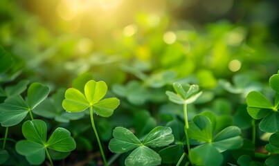 Clover Shamrock Macro Flora Background, Generative AI