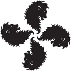 Vector illustration of a four lion head silhouettes on the white background