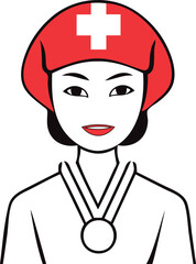 Illustration of a healthcare professional wearing a nurse's cap on a white background