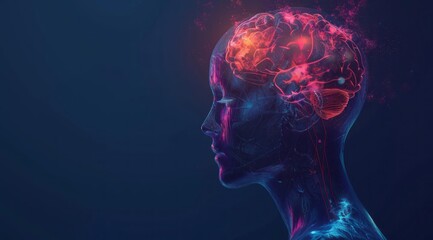 A glowing brain with a red aura is depicted on the side of an animated human head in profile, symbolizing treatment for graduating to research and treatment