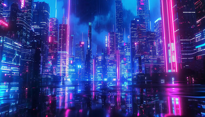 Night city skyline landmark building future concept technology background image