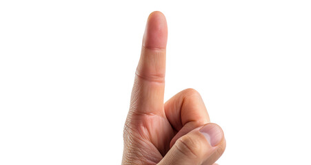 Close up shot of an index finger pointing upwards and is isolated on a transparent background