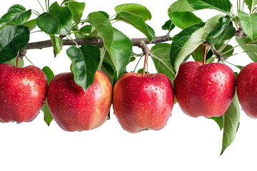 Obraz premium Fresh apples hanging from a branch isolated on a transparent background