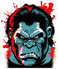 Vector illustration of an agitated gorilla set against a vibrant, splattered background
