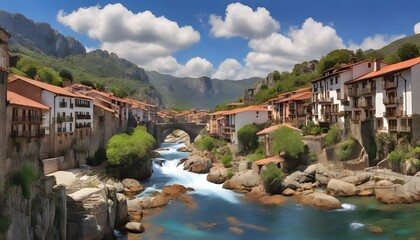 Fototapeta premium Cangas de Onis village in Asturias Spain