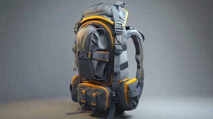 A realistic 3D render of a baby carrier with padded straps and safety buckles