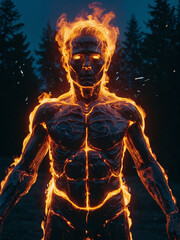 a man with a face that has the word fire on it