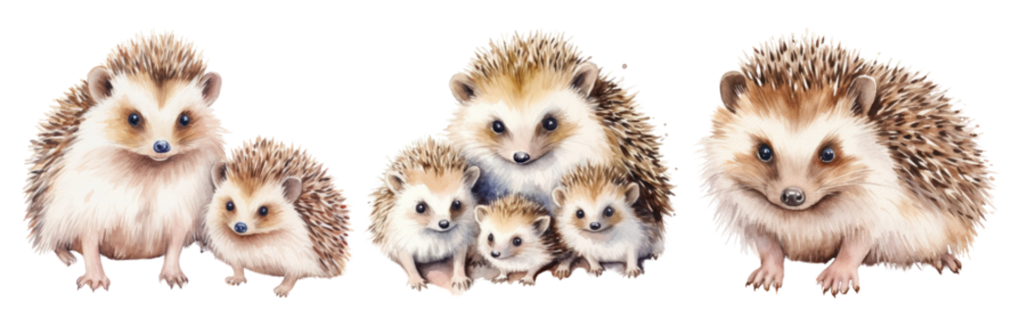Watercolor of Hedgehog png element set on transparent background
