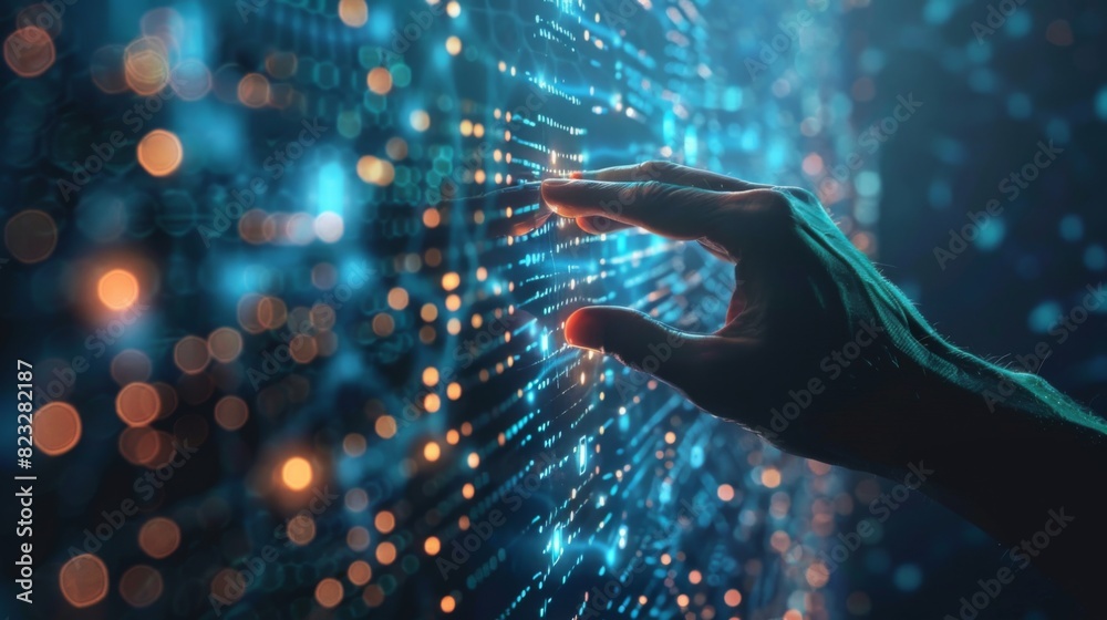 Leinwandbilder Businessman hand touching of digital data network transformation for next generation technology on cyberspace, Internet network and digital software development, Algorithm, Metaverse and data science.