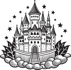 illustration of a castle Illustration black and white