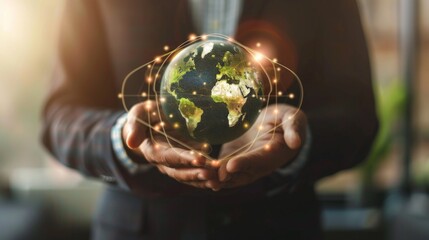 Fototapeta premium Businessman holding global network connection on social networking and customer data analytics,