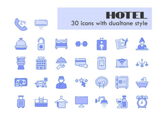 hotel service dualtone blue style icon set