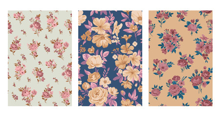Seamless pattern with vintage roses for summer dress fabrics