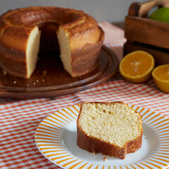 Orange cake being served