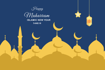 Happy Islamic new Year concept. Colored flat vector illustration isolated.