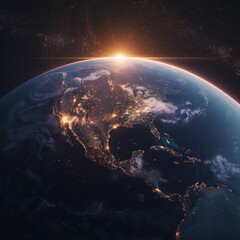 Obraz premium Planet earth globe view from space showing realistic earth surface