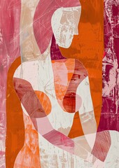 Modern Abstract Woman: Bold Red-Beige Strokes, Graphic Design, Glossy Finish, Canvas Texture Background