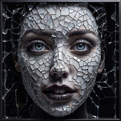 Shattered Splendor: Abstract Face in Glass Shards