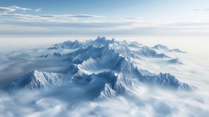 Fototapeta premium A mountain range floats above an ocean of clouds, evoking wonder and surreal beauty.