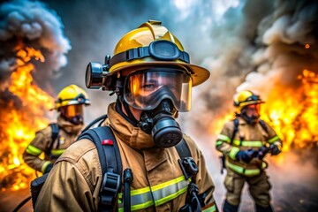 Obraz premium A firefighter using AR glasses to navigate through smoke-filled environments and locate trapped individuals using thermal imaging