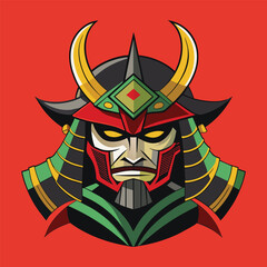a samurai hanyya style mask, vector art, flat color