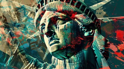  Liberty, American values, cybernetic line work, contemporary abstract digital art, SFX