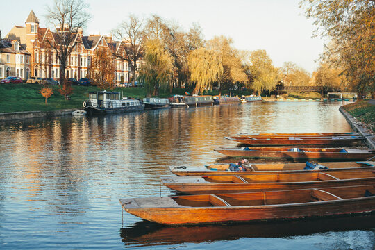 Punt Boats on River Cam, Cambridge, England, United Kingdom
