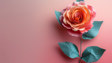 Paper flowers are displayed on a green background. Excellent Flowers composition Rose flowers.