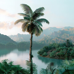 Majestic Tropical Oasis: Towering Palms and Serene Waters