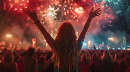 Vibrant Festival Celebrating the Joyous Energy of New Beginnings with Fireworks Music and Dancing
