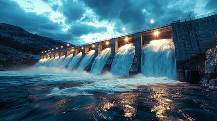 A large dam with a waterfall flowing from it