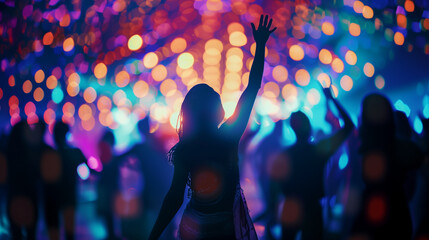 Exciting concert scene with neon blurred background party live music dance wallpaper
