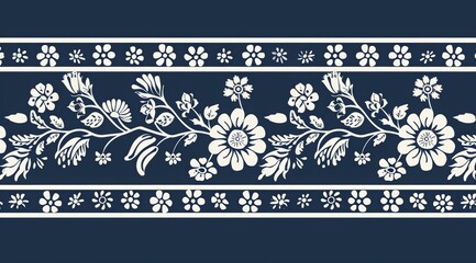 A blue and white floral design with a white border